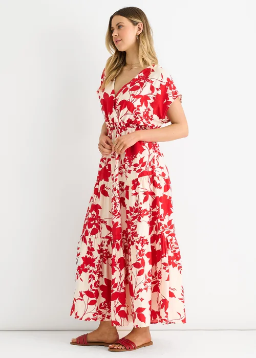 Gini London Red Floral Elastic Waist Maxi Dress - 12 Image 4