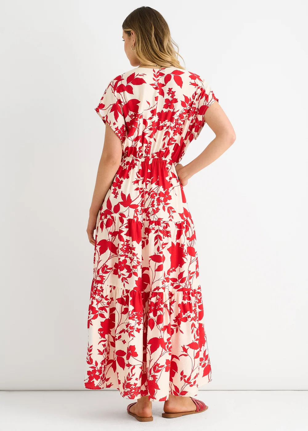 Gini London Red Floral Elastic Waist Maxi Dress - 12 Image 2