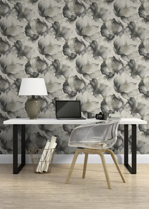 Muriva Elysian Floral Black & Gold Wallpaper - One Size Image 2
