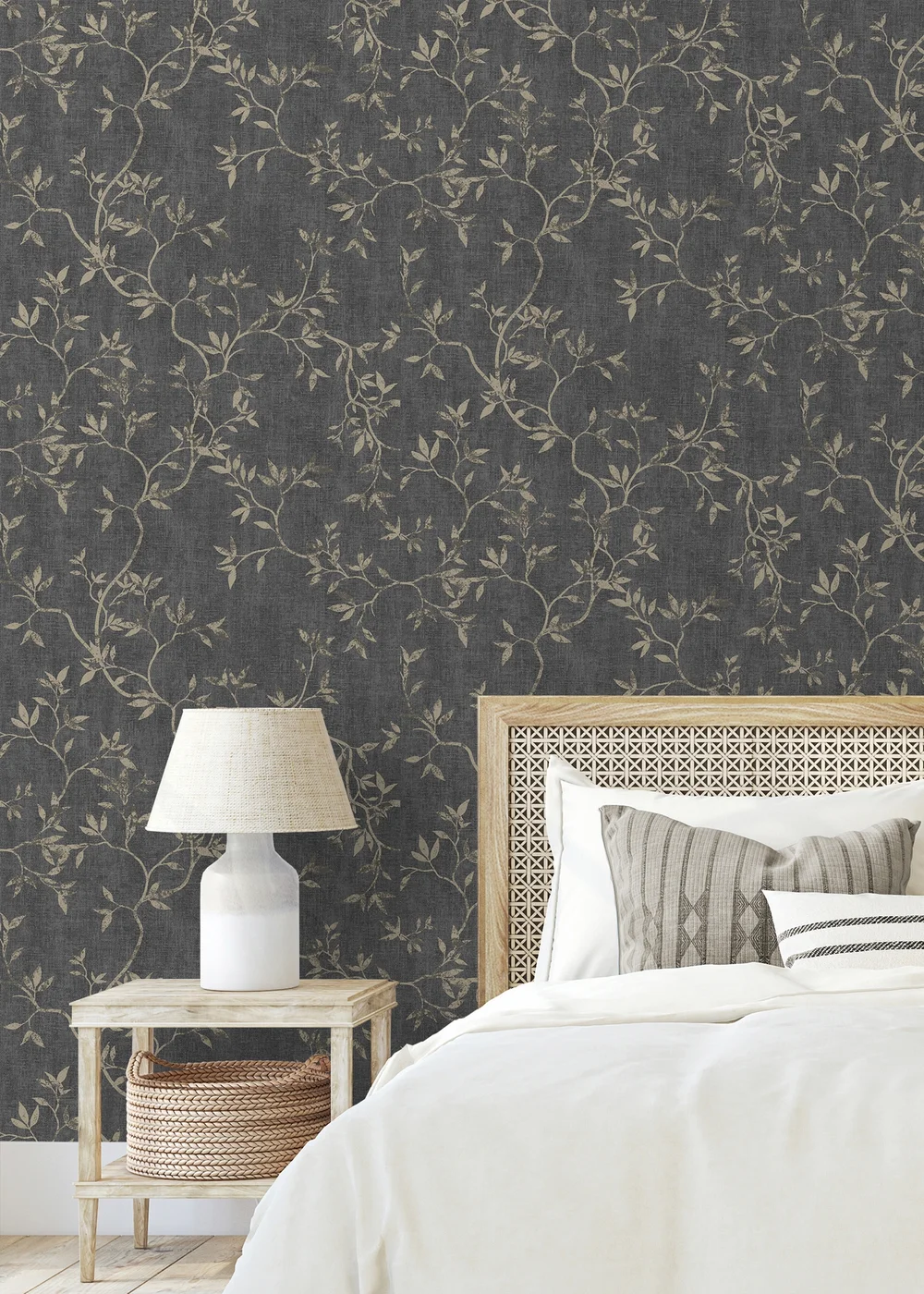 Darcy James Japandi Leaf Charcoal & Gold Wallpaper - One Size Image 2
