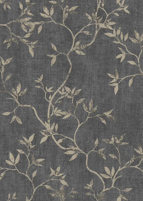 Darcy James Japandi Leaf Charcoal & Gold Wallpaper - One Size Image 1