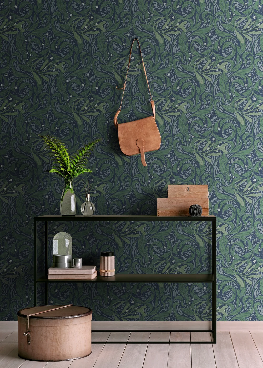 Muriva Vale Leaf Blue & Green Wallpaper - One Size Image 2