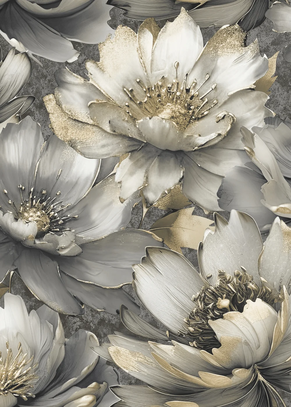 Muriva Aminah Floral Charcoal & Gold Wallpaper - One Size Image 1