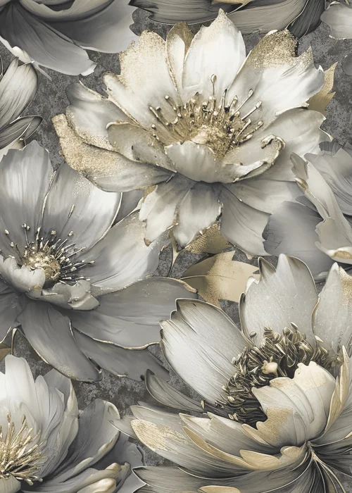 Muriva Aminah Floral Charcoal & Gold Wallpaper - One Size Image 1