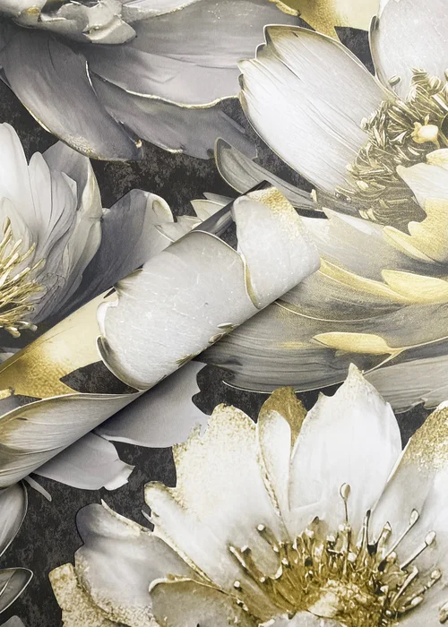 Muriva Aminah Floral Charcoal & Gold Wallpaper - One Size Image 4