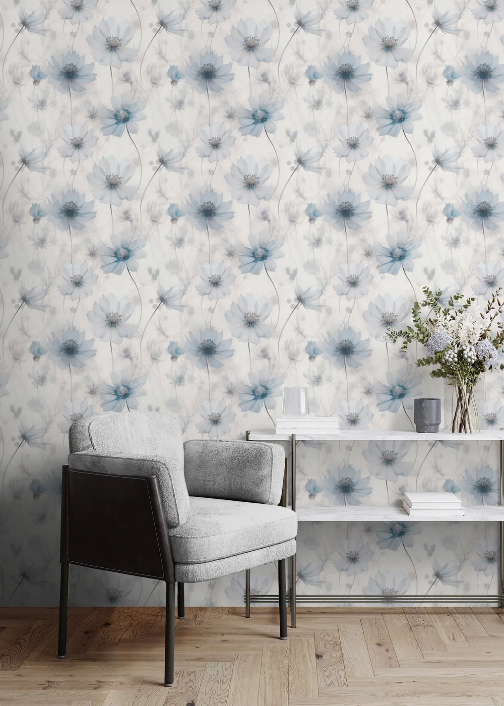 Muriva Lissa Flowers Blue Wallpaper - One Size Image 2