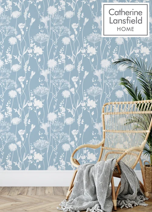Catherine Lansfield Meadowsweet Floral Blue Wallpaper - One Size Image 2