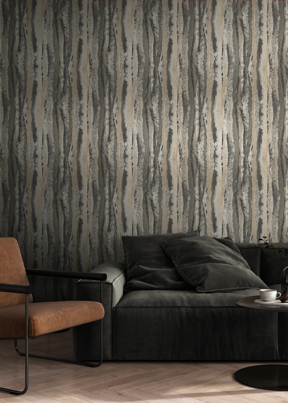 Muriva Soren Charcoal & Gold Wallpaper - One Size Image 2