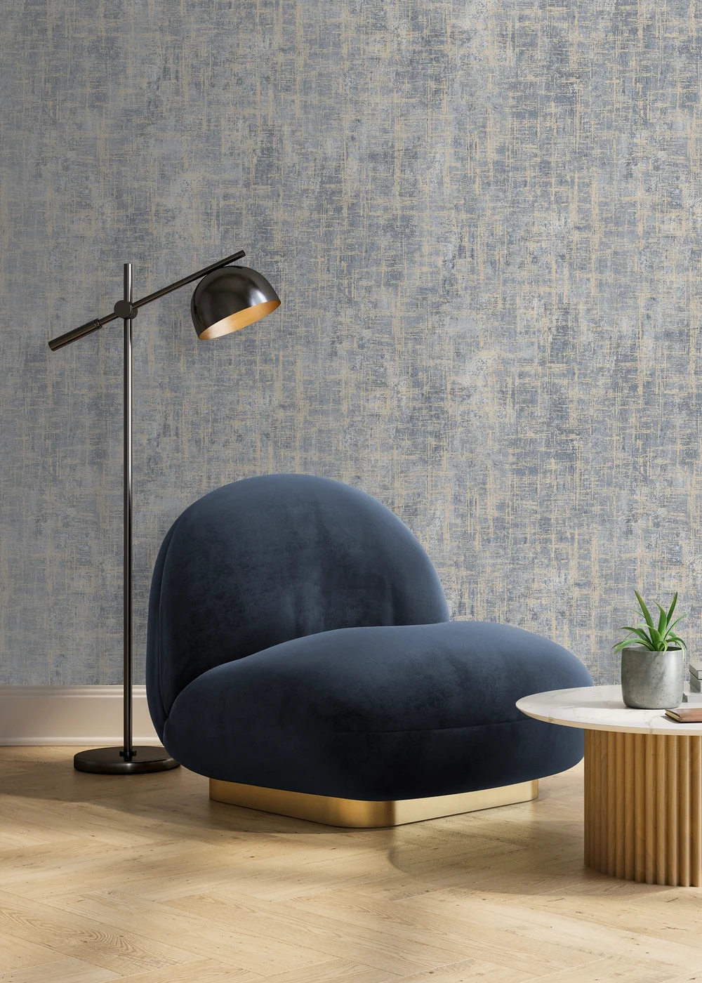 Muriva Etta Texture Blue & Gold Wallpaper - One Size Image 2