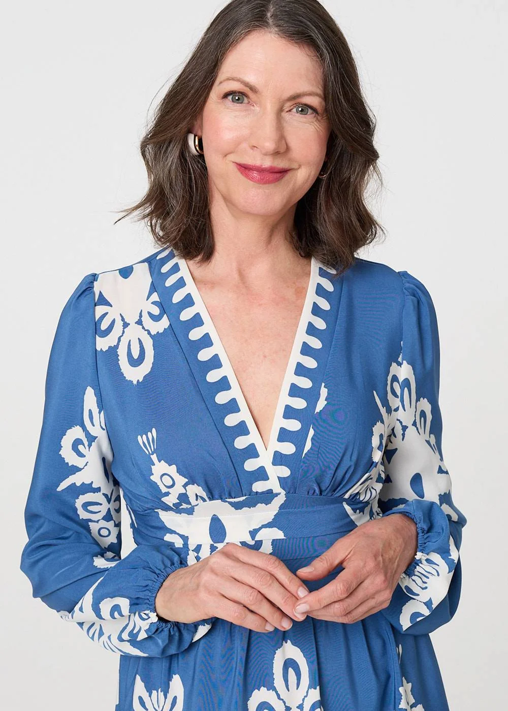 Izabel London Blue Ikat Print Empire Kimono Maxi Dress - S Image 2