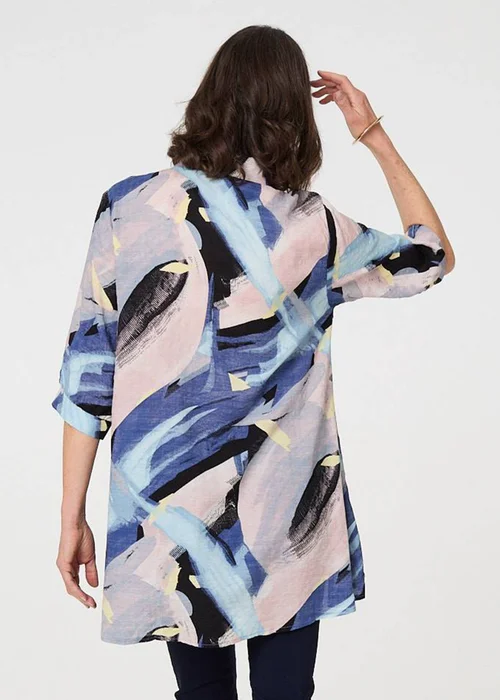 Izabel London Blue Brushstroke Print Collared Relaxed Shirt - S Image 2