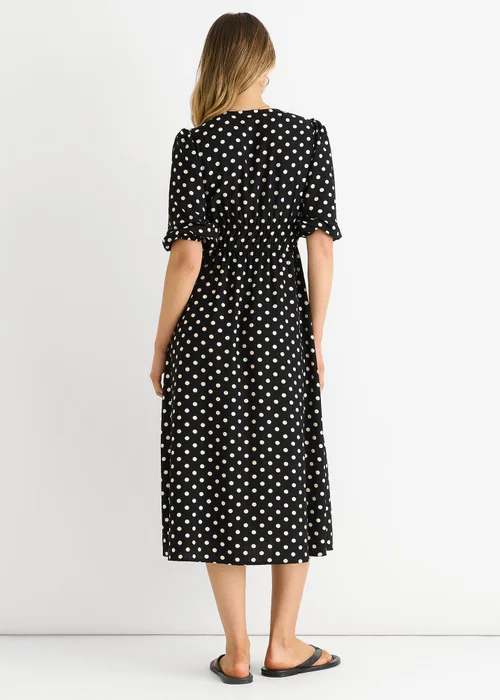Gini London Black Spot Print Shirred Waist Shift Midi Dress - 10 Image 2
