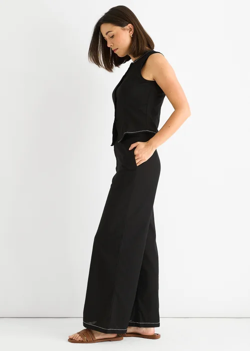 Gini London Black Cotton Contrast Stitch Detail Waist Coat - 12 Image 4