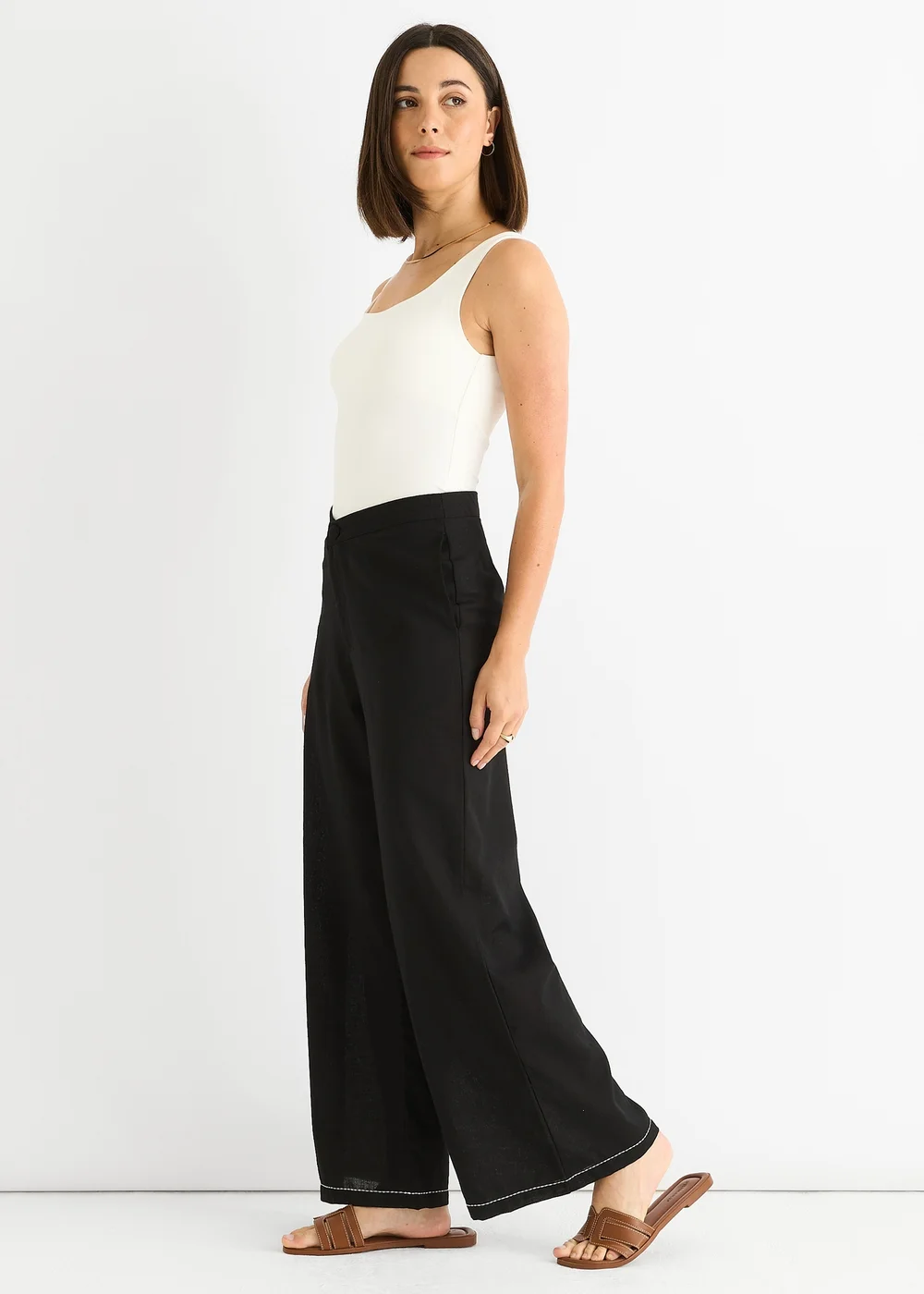 Gini London Black Contrast Embroidery Stitch Detail Trouser - 8 Image 4