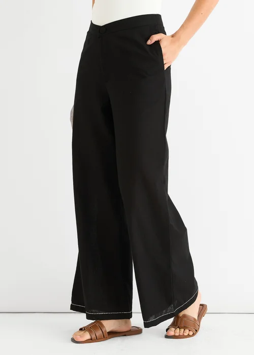 Gini London Black Contrast Embroidery Stitch Detail Trouser - 8 Image 3