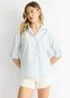Gini London Blue Cotton Stripe Roll Up Sleeves Shirt - L/XL Image 3
