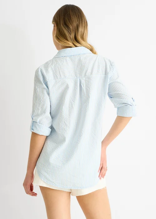 Gini London Blue Cotton Stripe Roll Up Sleeves Shirt - L/XL Image 2