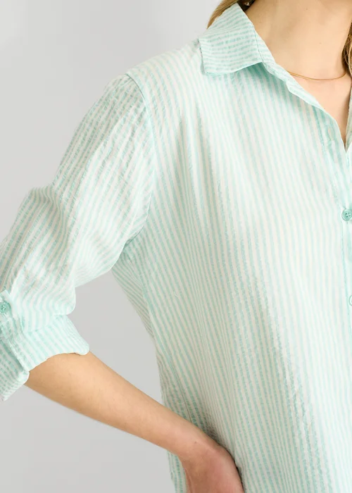 Gini London Sage Green Cotton Stripe Roll Up Sleeves Shirt - L/XL Image 3