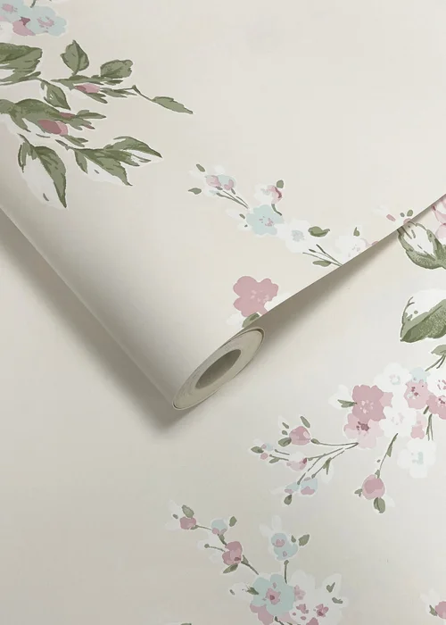 Catherine Lansfield Canterbury Floral Cream & Pink Wallpaper - One Size Image 4