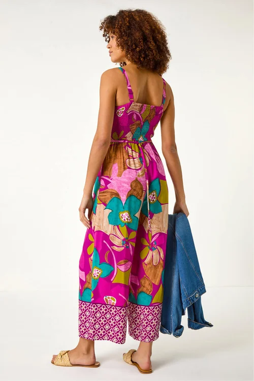 Roman Purple Floral Border Ruched Jumpsuit - 010 Image 4