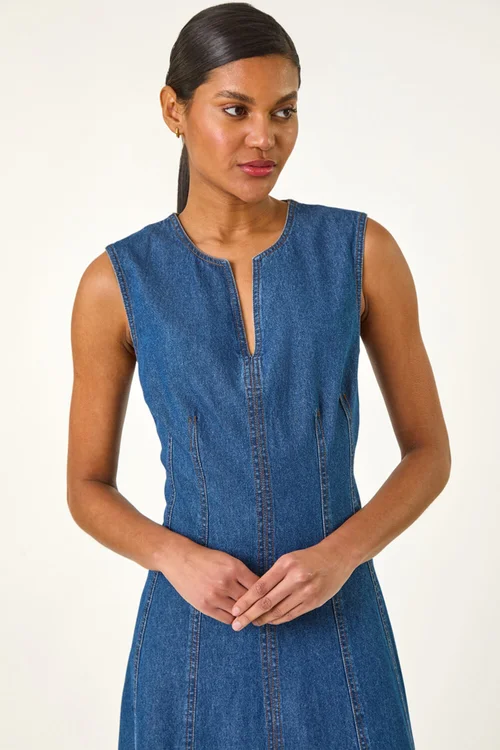 Roman Denim Panel Detail Midi Dress - 010 Image 4