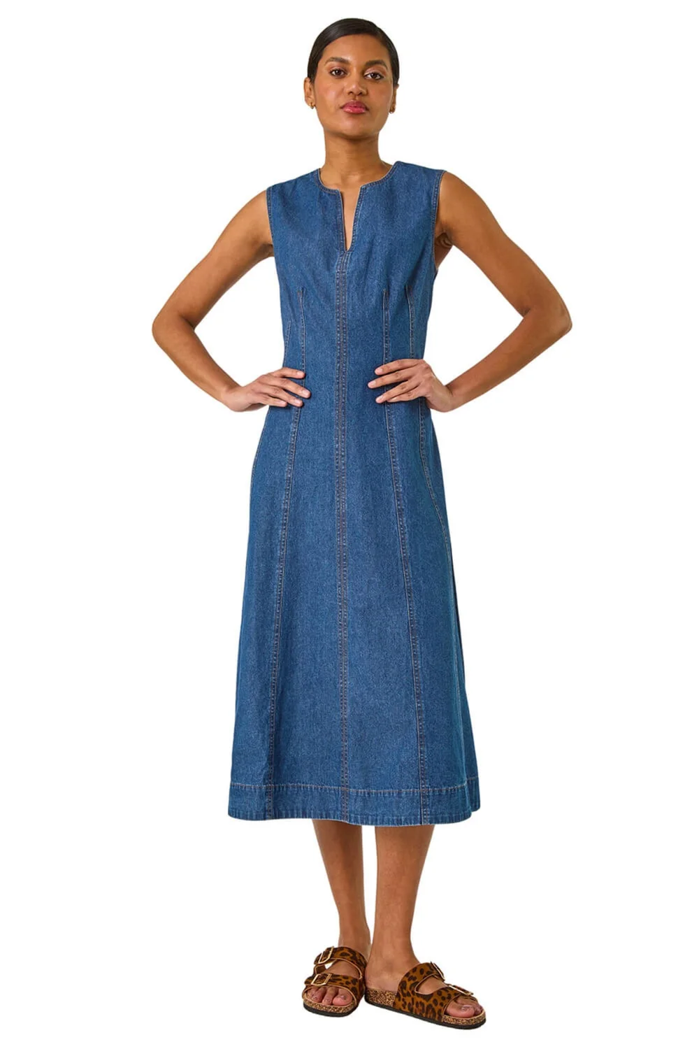 Roman Denim Panel Detail Midi Dress - 010 Image 2