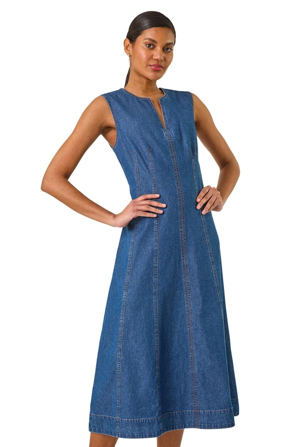 Roman Denim Panel Detail Midi Dress - 010 Image 1