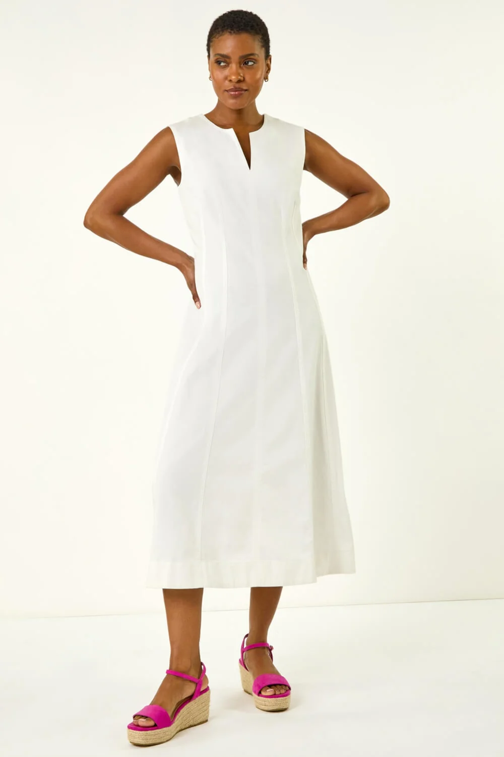 Roman White Panel Detail Midi Dress - 018 Image 2