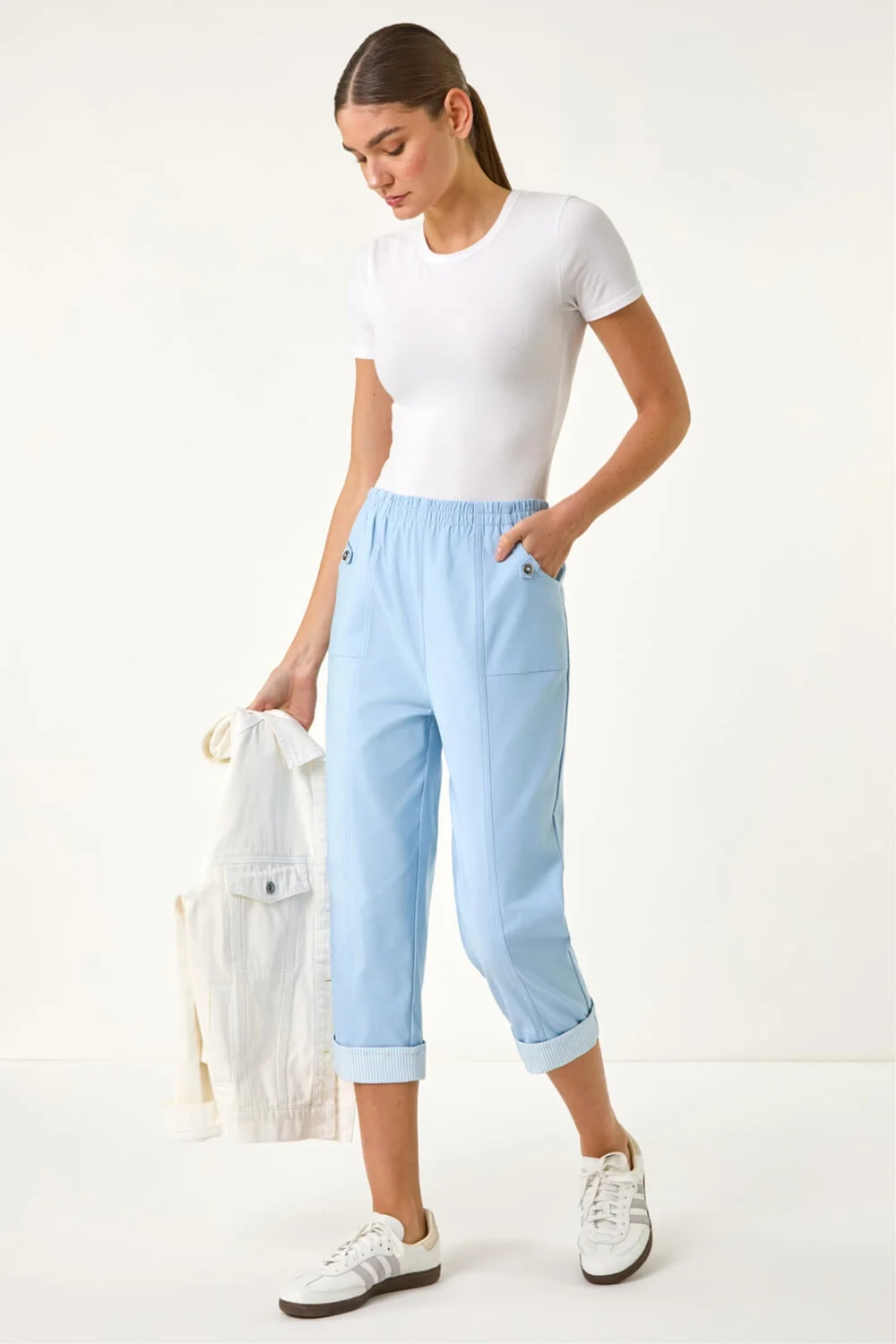 Roman Sky Blue Contrast Detail Cropped Stretch trouser - 18 Image 3