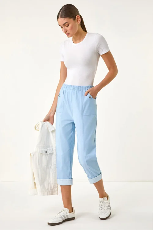 Roman Sky Blue Contrast Detail Cropped Stretch trouser - 18 Image 3