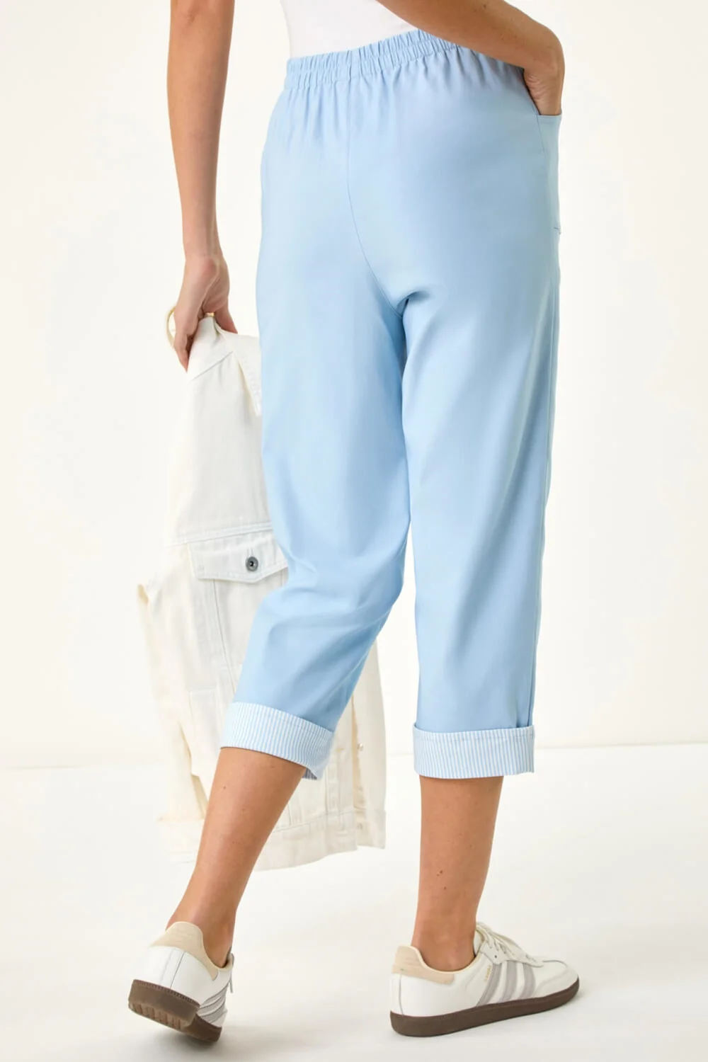 Roman Sky Blue Contrast Detail Cropped Stretch trouser - 18 Image 4