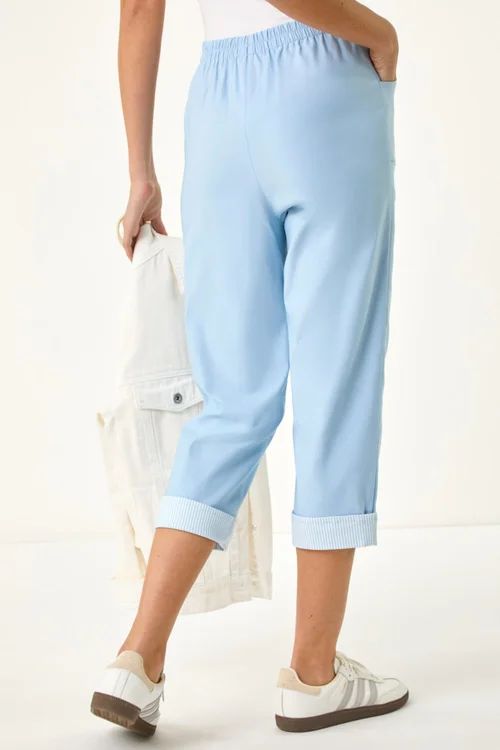 Roman Sky Blue Contrast Detail Cropped Stretch trouser - 18 Image 4