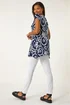 Roman Navy Floral Print Hanky Hem Tunic Top - 018 Image 3