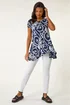 Roman Navy Floral Print Hanky Hem Tunic Top - 018 Image 2