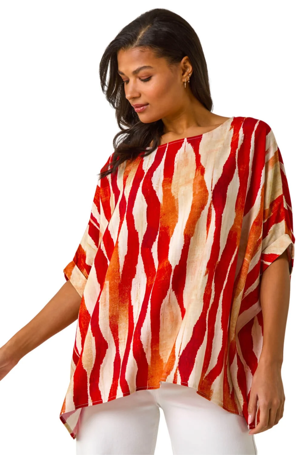 Roman Red Abstract Buttoned Top - Size 16 Image 1