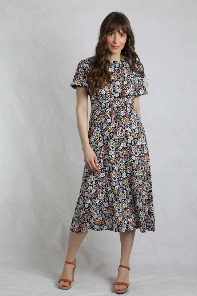 Weird Fish Navy Everly Printed Dress