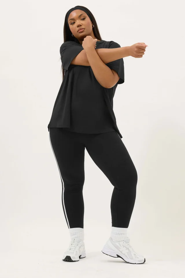 Yours Active Curve Black & White Side Stripe Leggings