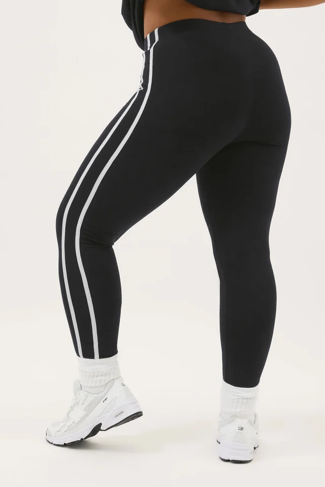 Yours Active Curve Black & White Side Stripe Leggings