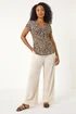 Roman Brown Petite Animal Print Knot Stretch Top - 14 Image 2