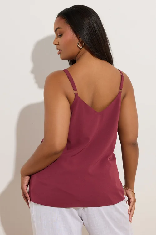 Yours Curve Dark Red Button Front Cami Top - Size 18 Image 4