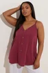 Yours Curve Dark Red Button Front Cami Top - Size 18 Image 1