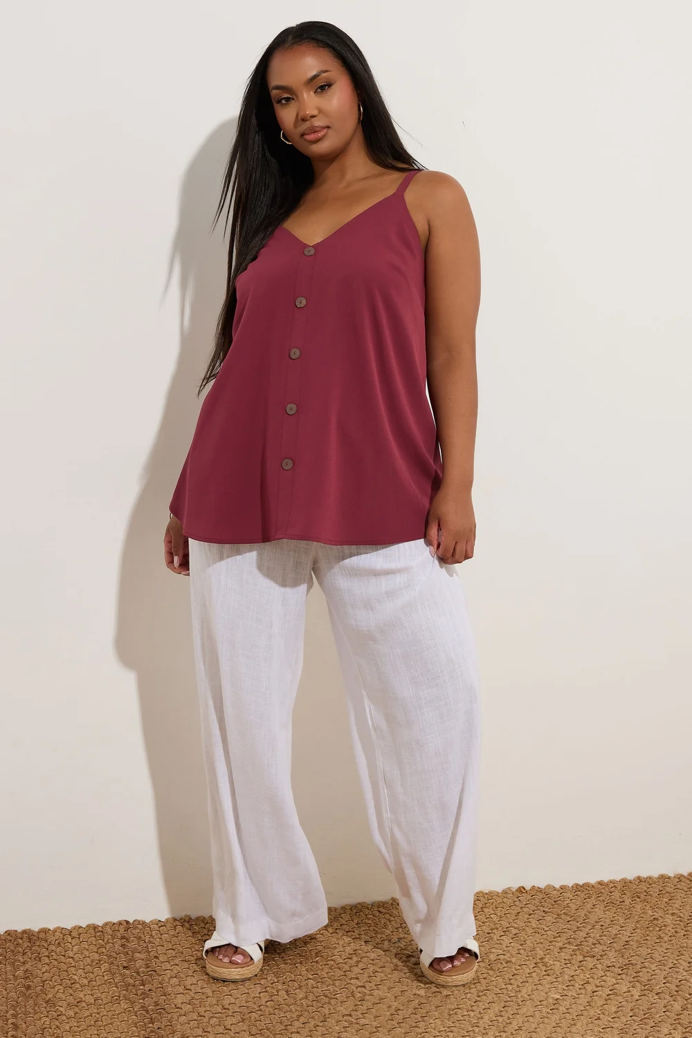 Yours Curve Dark Red Button Front Cami Top - Size 18 Image 2
