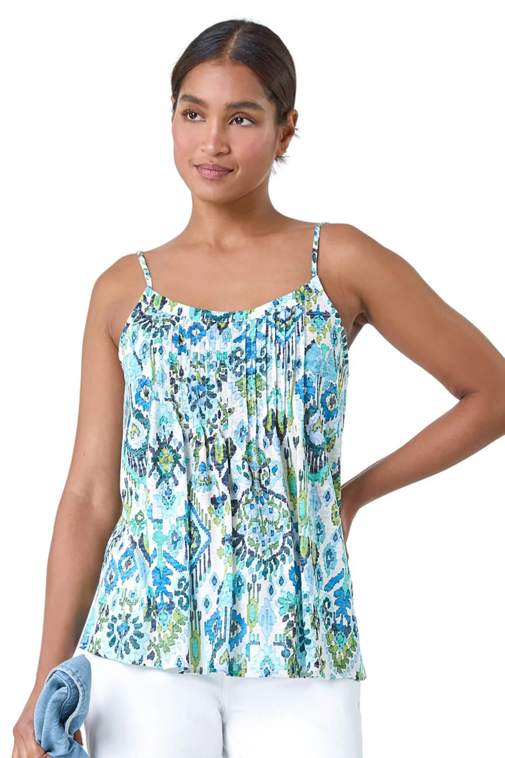 Roman Blue Aztec Print Pleat Front Cami Top - 010 Image 2