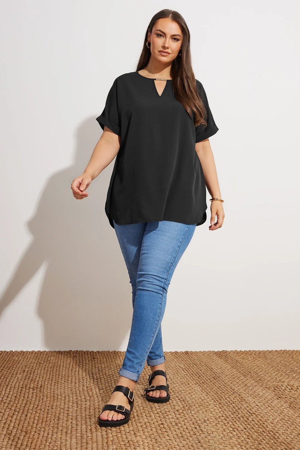 YOURS Curve Black Notch Neck Blouse - Size 18 Image 2