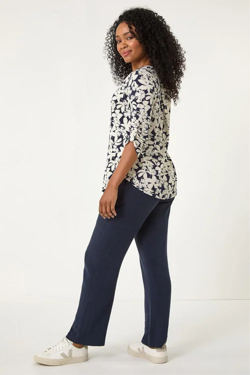 Roman Navy Petite Floral Print Button Through Shirt - Size 8 Image 3