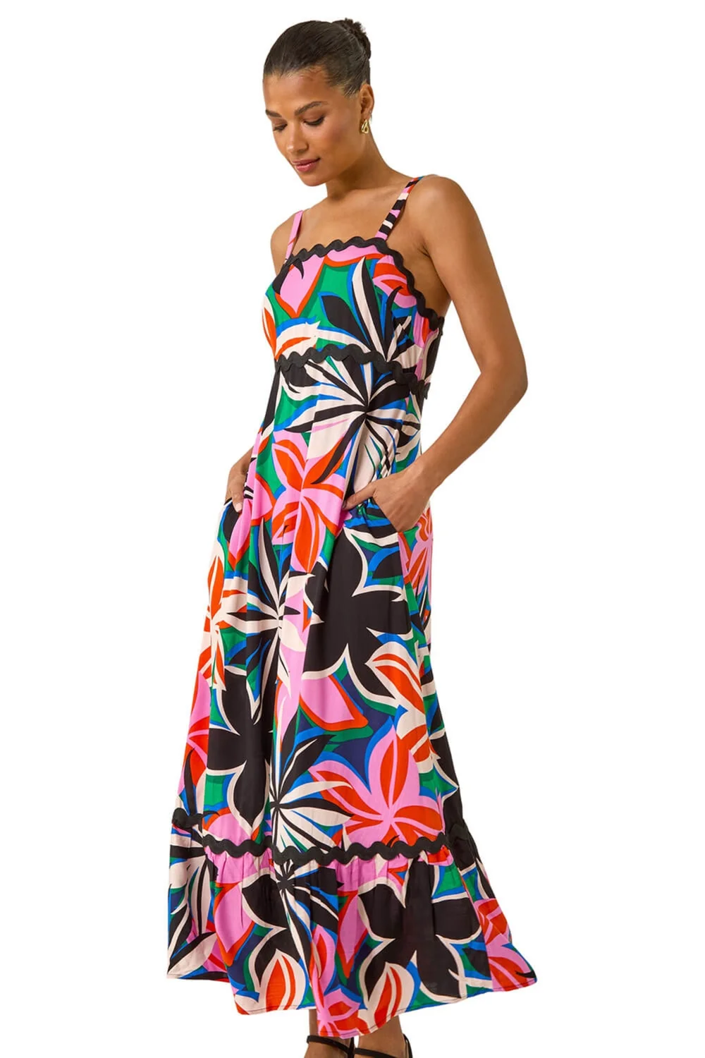 Roman Fuchsia Floral Ric Rac Maxi Dress - Size 16 Image 1