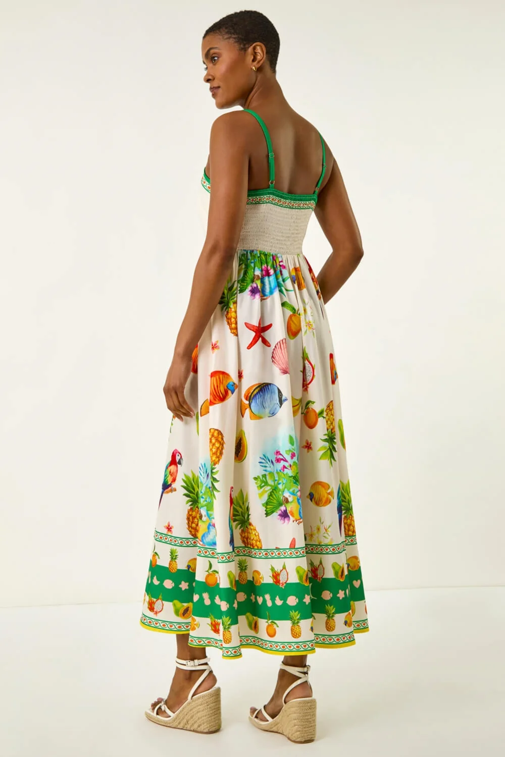 Roman Ivory Fruit Print Strap Detail Midi Dress - 14 Image 4