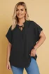 Yours Curve Black Textured Frill Neck Top - Size 26-28 Image 3