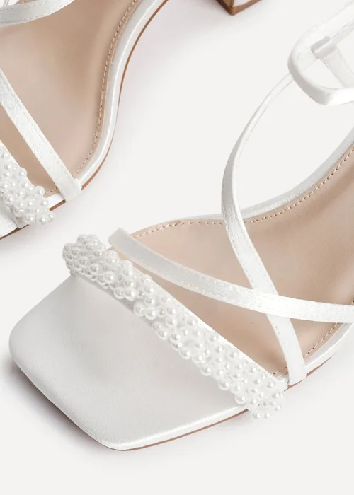 Linzi Promise Wide Fit Ivory Satin Strappy Pearl Embellished Heeled Sandal - Size 6 Image 4