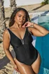 Yours Curve Black Contrast Blanket Stitch Plunge Swimsuit - Size 20 Image 1